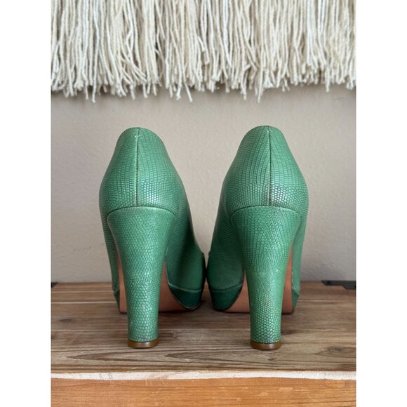 Vintage DKNY Artemisia Made in Italy Green Leather Bow Platform Pumps Size 8.5 - Picture 11 of 15
